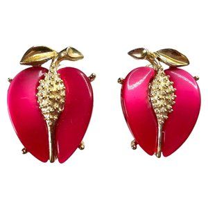 Vintage Lisner Pink Thermoset Peach Pit Clip Earrings EUC
